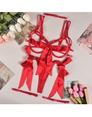 Сатенен еротичен комплект бельо "I'm your gift tonight" в червено с панделка
