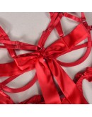 Сатенен еротичен комплект бельо "I'm your gift tonight" в червено с панделка