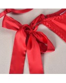 Сатенен еротичен комплект бельо "I'm your gift tonight" в червено с панделка